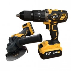 Blim Pack Radial a Bateria 20V 4Ah Velocidad 8500rpm Diametro Disco 115/125mm + Taladro Percutor 20V 4Ah Par Maximo 58Nm Velocid