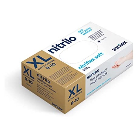 Santex Nitriflex Soft Pack de 100 Guantes de Nitrilo Talla XL AQL 1.5 - 3 gramos - Sin Polvo - Libre de Latex - No Esteriles - C