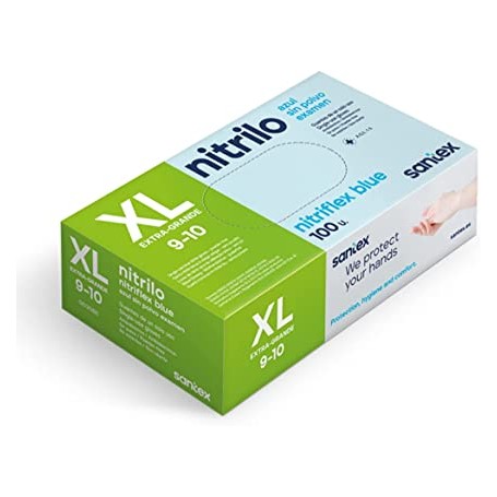 Santex Nitriflex Blue Pack de 100 Guantes de Nitrilo para Examen Talla XL - 3.5 gramos - Sin Polvo - Libre de Latex - No Esteril