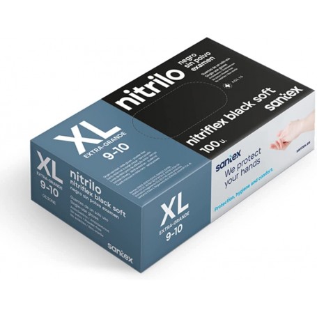 Santex Nitriflex Black Soft Pack de 100 Guantes de Nitrilo para Examen Talla XL - 3.5 gramos - Sin Polvo - Libre de Latex - No E