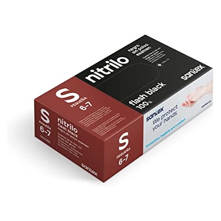 Santex Flash Black Pack de 100 Guantes de Nitrilo Talla S - 6 gramos - Sin Polvo - Libre de Latex - No Esteriles - Color Negro