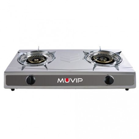 Muvip Serie Strong Cocina de Gas Inox 2 Fuegos - Encendido Piezoelectrico - Quemador de Hierro Fundido Desmontable