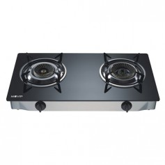 Muvip Cocina de Gas Inox 2 Fuegos - Cristal Templado - Encendido Piezoelectrico - Quemador de Hierro Fundido Desmontable