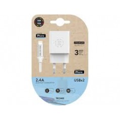 TechOneTech Cargador Doble de Pared + Cable USB-A a Lightning 1m - Recubierto de Nylon Trenzado