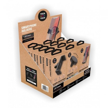 TechOneTech Expositor de 12 Soportes de Coche para Smartphones - 5x TEC2821 Soporte Pinza Presion, 4x TEC2822 Soporte Magnetico 