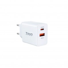 Tooq Cargador de Pared USB 3.0 18W, USB-C 20W - Carga Rapida - Color Blanco