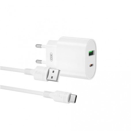 XO L81ATC Cargador de Corriente Tipo C y USB QC 3.0 20W + Cable Tipo C - Carga Rapida - Salida con Proteccion Inteligente - Colo