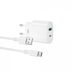 XO L81ATC Cargador de Corriente Tipo C y USB QC 3.0 20W + Cable Tipo C - Carga Rapida - Salida con Proteccion Inteligente - Colo