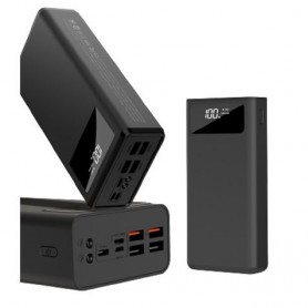 XO PR123 Powerbank 30000mAh - 4 Salidas USB-A - Entradas microUSB, USB-C y Lightning - Pantalla LCD - Funcion Linterna - Carga R
