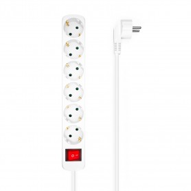 Aisens Regleta Multiple de 6 Tomas con Interruptor con Cable 3×1.5mm2 - 1.4m - Color Blanco