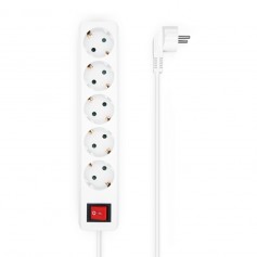Aisens Base Multiple 5 Tomas con Interruptor con Cable 3×1.5mm2 - 1.4m - Color Blanco