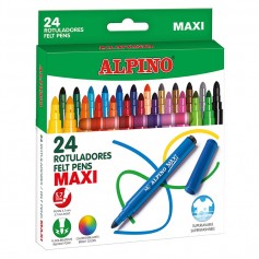 Alpino Pack de 24 Maxi Rotuladores Gruesos - Punta de 6mm - Superlavables, Resistentes y Duraderos - Colores Brillantes - Colore