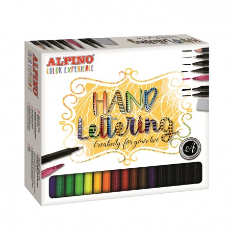 Alpino Color Experience Kit Rotuladores Hand Lettering con 30 unidades - Incluye 1 Rotulador Punta Super Pincel, 1 Rotulador Pun
