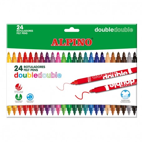 Alpino Pack de 24 Rotuladores de Doble Punta - Caja 20+4 - Pinta Grueso o Fino con un Mismo Rotulador - Superbrillantes y Superl