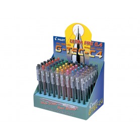 Pilot G-Tec C4 Expositor de 60 Boligrafos de Gel - Extra Fino - Recargable - Punta 0.4mm - Trazo 0.2mm - Colores Surtidos