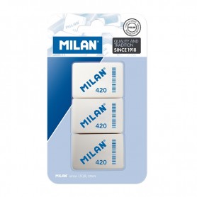 Milan 420 Pack de 3 Gomas de Borrar Rectangulares - Miga de Pan - Caucho Suave Sintetico - Colores Surtidos