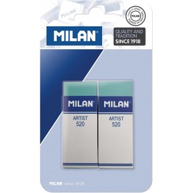 Milan Nata 520 Artist Pack de 2 Gomas de Borrar Rectangulares - Plastico - Faja de Carton Blanca - No Daña el Papel - Color Verd