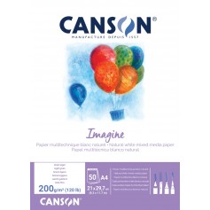 Canson Imagine Bloc Encolado de 50 Hojas A4 - Grano Fino - 21x29.7cm - 200g - Color Blanco