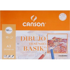 Canson Minipack de 10 Hojas de Dibujo Basik Liso A3 - 29,7x42cm - 130g - Color Blanco