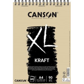 Canson XL Kraft Rayado Bloc de Dibujo con 60 Hojas A4 - Espiral Microperforado - 21x29.7cm - 90g - Color Beige