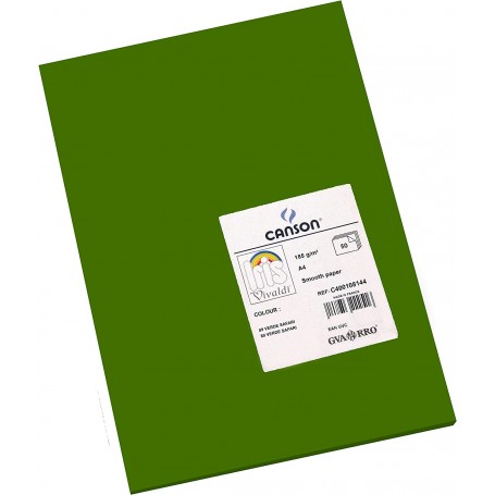 Canson Guarro Pack de 50 Cartulinas Iris A4 de 185g - 21x29.7cm - Color Verde Safari