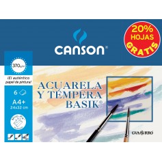 Canson Minipack Promo 6 Hojas Acuarela Basik - 24x32 - 370g - 20% Hojas Gratis - Color Blanco
