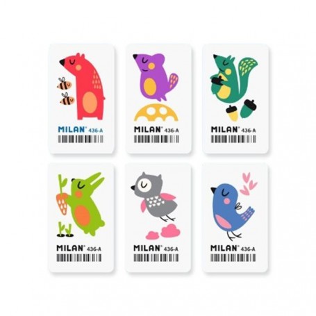 Milan 436A Goma de Borrar Rectangular Flexible - Miga de Pan - Caucho Sintetico - Dibujos Infantiles - Dibujos Surtidos