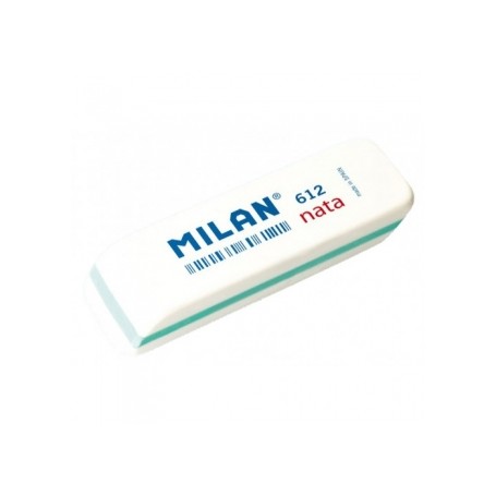Milan Nata 612 Goma de Borrar Biselada - Plastico - Suave - No Abrasiva - Color Blanco