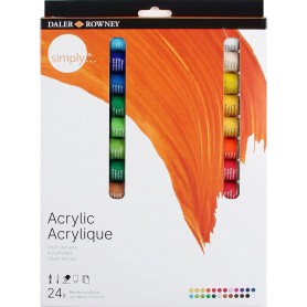 Daler Rowney Simply Pack de 24 Pinturas Acrilicas - Secado Rapido - Optima Cobertura - Colores Mezclables 12ml - Colores Surtido