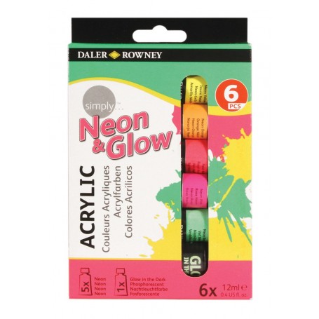 Daler Rowney Simply Pack de 6 Pinturas Acrilicas - 12ml - Colores Surtidos Neon