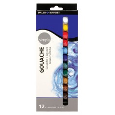 Daler Rowney Simply Pack de 12 Pinturas Acrilicas Gouache - Secado Rapido - Base de Agua - Optima Cobertura - 12ml - Colores Sur