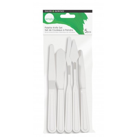 Daler Rowney Simply Pack de 5 Espatulas de Plastico - Diferentes Formas - Plastico Duradero - Color Blanco
