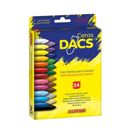 Alpino Pack 24 Ceras de Colores Dacs - Textura Cremosa - Mezclables - Pintado Suave y Cubriente - Colores Surtidos