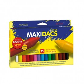 Alpino Maxidacs Pack de 15 Ceras Blandas para Niños - Tamaño Extra Grande 120mm x 14mm - Etiqueta Anti-Manchas - Ideal para Gran