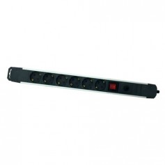 Elbat Regleta Alimentacion Aluminio - 6 Tomas Schuko - Interruptor On/Off - Proteccion de Sobrecarga - Cable de 1.50m