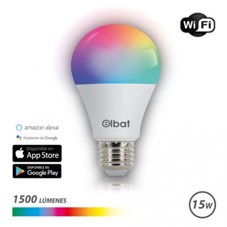 Elbat Bombilla LED Smart Wi-Fi A65 E27 15W 1500lm RGB - Temperatura 2700K a los 6000K - Control de Voz - Control Remoto - 3 Modo