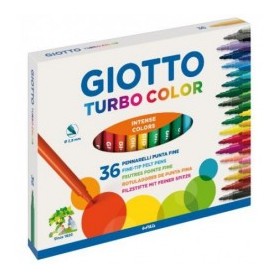 Giotto Turbo Color Pack de 36 Rotuladores - Punta Fina 2.8 mm. - Tinta al Agua - Lavable - Colores Surtidos