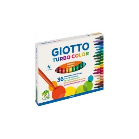 Giotto Turbo Color Pack de 36 Rotuladores - Punta Fina 2.8 mm. - Tinta al Agua - Lavable - Colores Surtidos