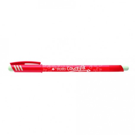 Tratto Cancellik Boligrafo de Bola - Tinta Borrable - Trazo 0.4mm - Doble Goma - Color Rojo
