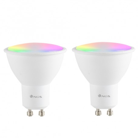 NGS Gleam 510c Duo Pack de 2 Bombillas LED GU10 5W Inteligentes - WiFi, Bluetooth - 400lm - Iluminacion RGB Regulable - Compatib