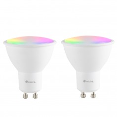 NGS Gleam 510c Duo Pack de 2 Bombillas LED GU10 5W Inteligentes - WiFi, Bluetooth - 400lm - Iluminacion RGB Regulable - Compatib