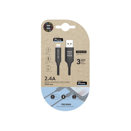 TechOneTech Cable USB-A Macho a Lightning Macho 1m - Recubierto de Nylon Trenzado
