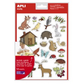 Apli Bolsa de Gomets Tematicos el Bosque - 276 Gomets en 12 Hojas - Adhesivo Removible - Ideal para Escuelas - Libre de Disolven