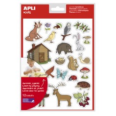 Apli Bolsa de Gomets Tematicos el Bosque - 276 Gomets en 12 Hojas - Adhesivo Removible - Ideal para Escuelas - Libre de Disolven