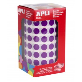 Apli Gomets Redondos Lila Ø 10.5mm - 59 Hojas Pretroqueladas - 5192 Gomets por Rollo - Ideal para Escuelas y Talleres Infantiles