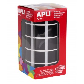 Apli Gomets Cuadrados Negros 20x20mm - 59 Hojas Pretroqueladas - 1770 Gomets por Rollo - Ideal para Desarrollar Habilidades y Ca