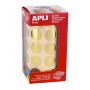 Apli Gomets Redondos Oro Metalizado - Tamaño Ø 20mm - Adhesivo Permanente - 1770 Gomets por Rollo - Ideal para Actividades Creat