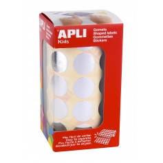 Apli Gomets Redondos Plata Metalizado Ø 20mm - 59 Hojas Pretroqueladas - 1770 Gomets por Rollo - Ideal para Escuelas y Talleres 
