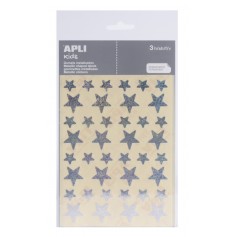 Apli Bolsa de Gomets Estrella - 12.5mm x 19.5mm - Holograficos con Adhesivo Permanente - 3 Hojas y 120 Gomets - Cumplen Normas E