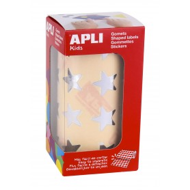 Apli Gomets Estrella Plata Metalizado - Tamaño 19.5mm - 1416 Gomets por Rollo - Adhesivo Base Agua - Normas EN-71 y FSC